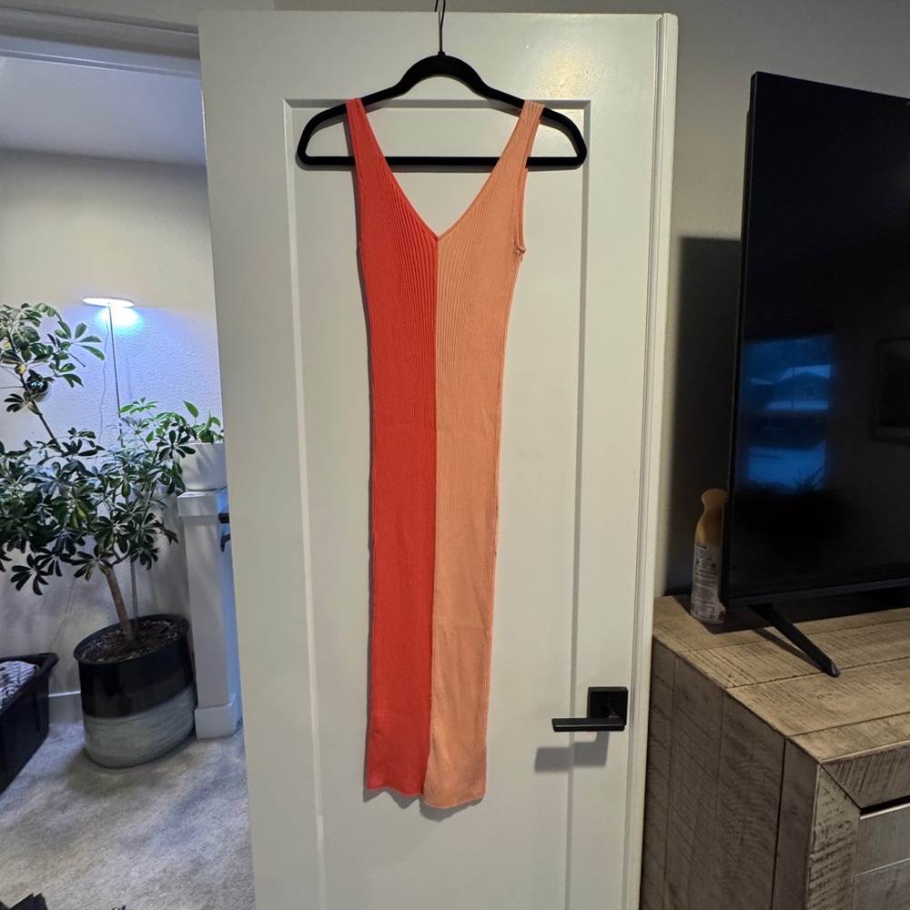 STAUD Two-Tone Maxi Dress in Coral and Peach